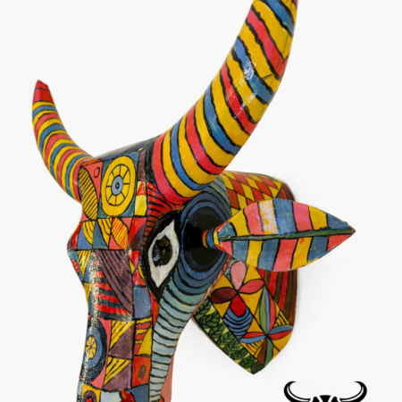 Cow face sculpture for sale: Wooden wall art hand painted