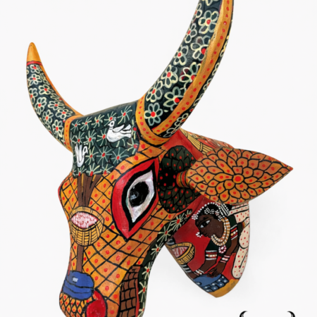 Cow head painting wooden sculpture wall hanging