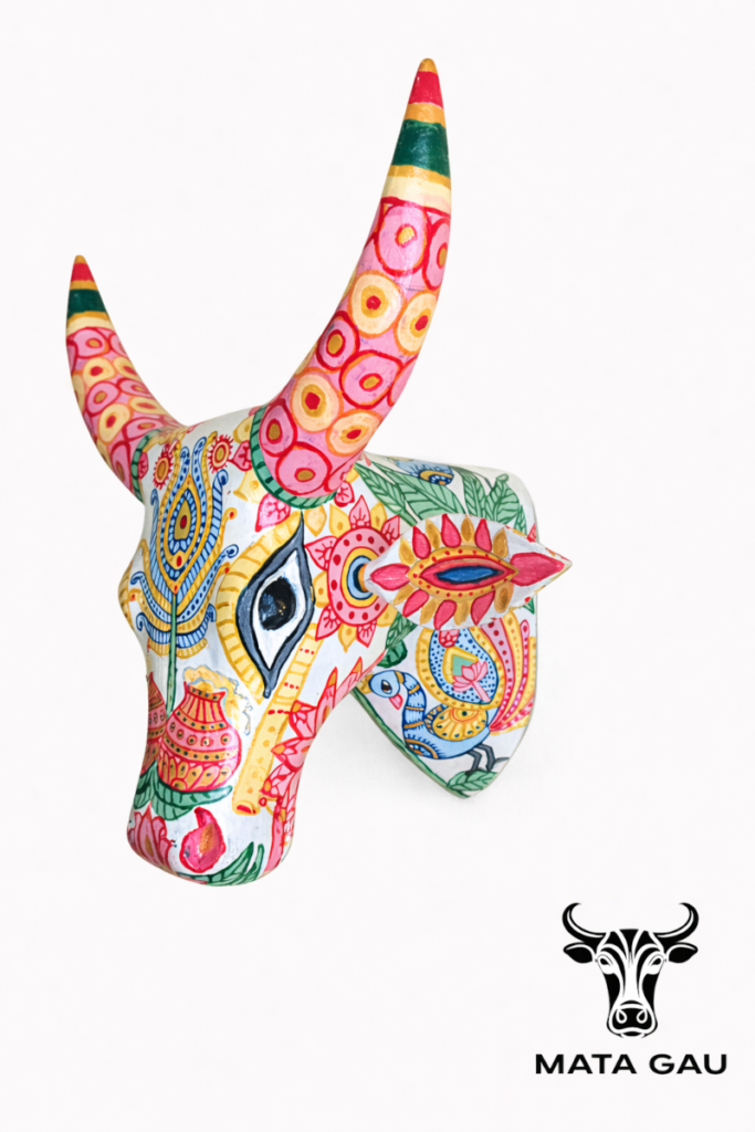 Cow head wall decor vastu wooden art statue