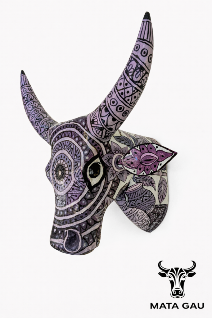 Cow painting on wall: Wooden art stature for home decor