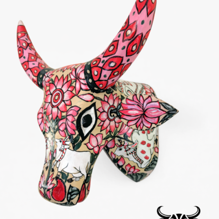 Hand painted cow head sculpture