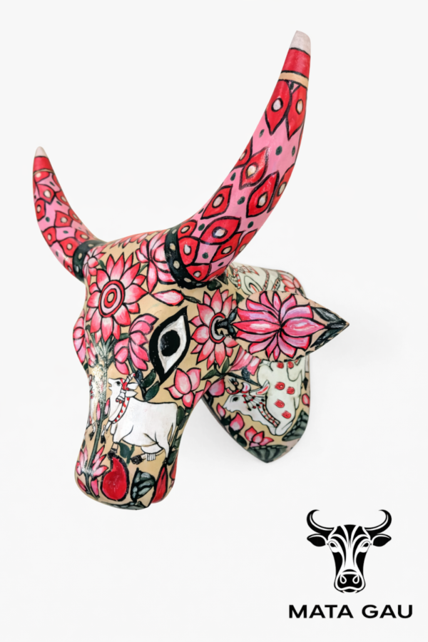 Hand painted cow head sculpture