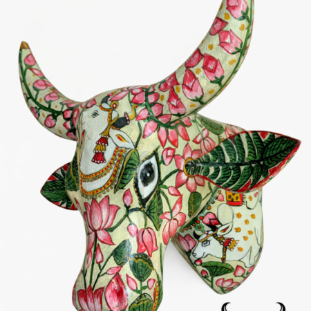 Wooden cow statue for sale: Hand painted wall art decor