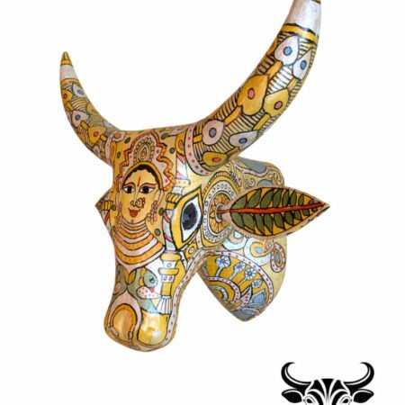 Cow face statue wooden wall art hanging sculpture decor