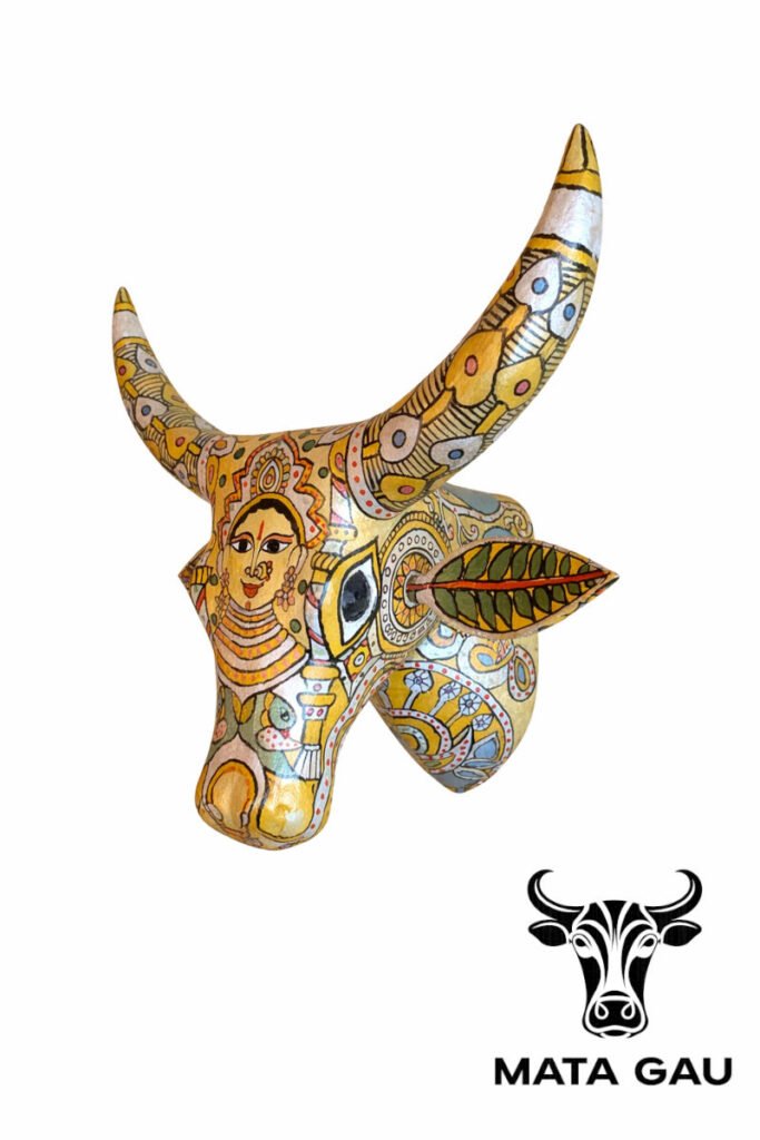Cow face statue wooden wall art hanging sculpture decor