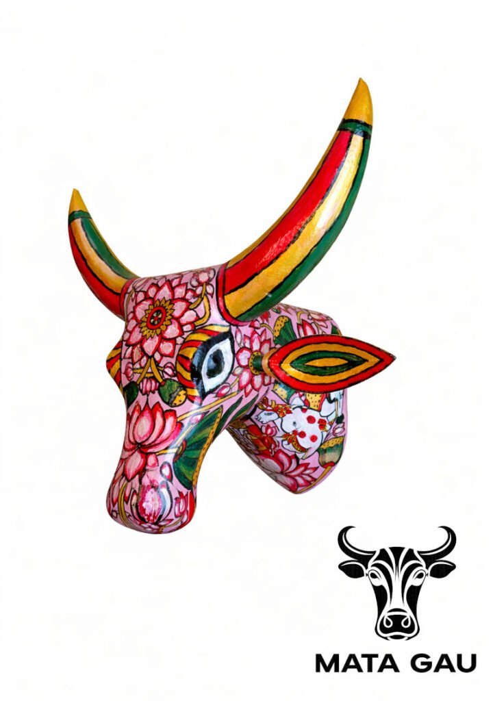 Cow head art wooden statue sculpture wall hanging