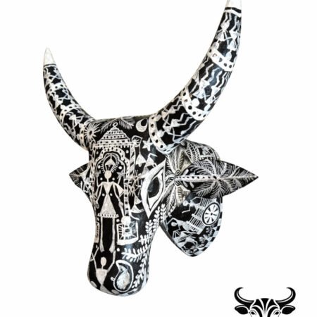Cow head artwork wall mount wooden statue sculpture