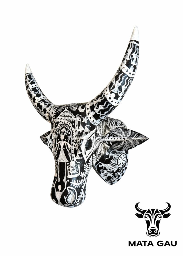 Cow head artwork wall mount wooden statue sculpture