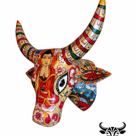 Cow head wall mount wooden statue sculpture wall art decor