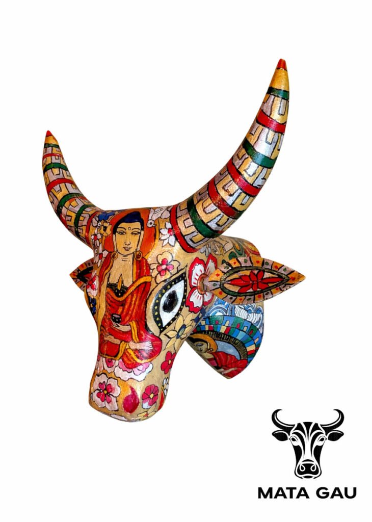Cow head wall mount wooden statue sculpture wall art decor