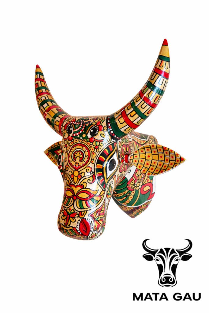 Cow statue big size wooden wall art decor piece